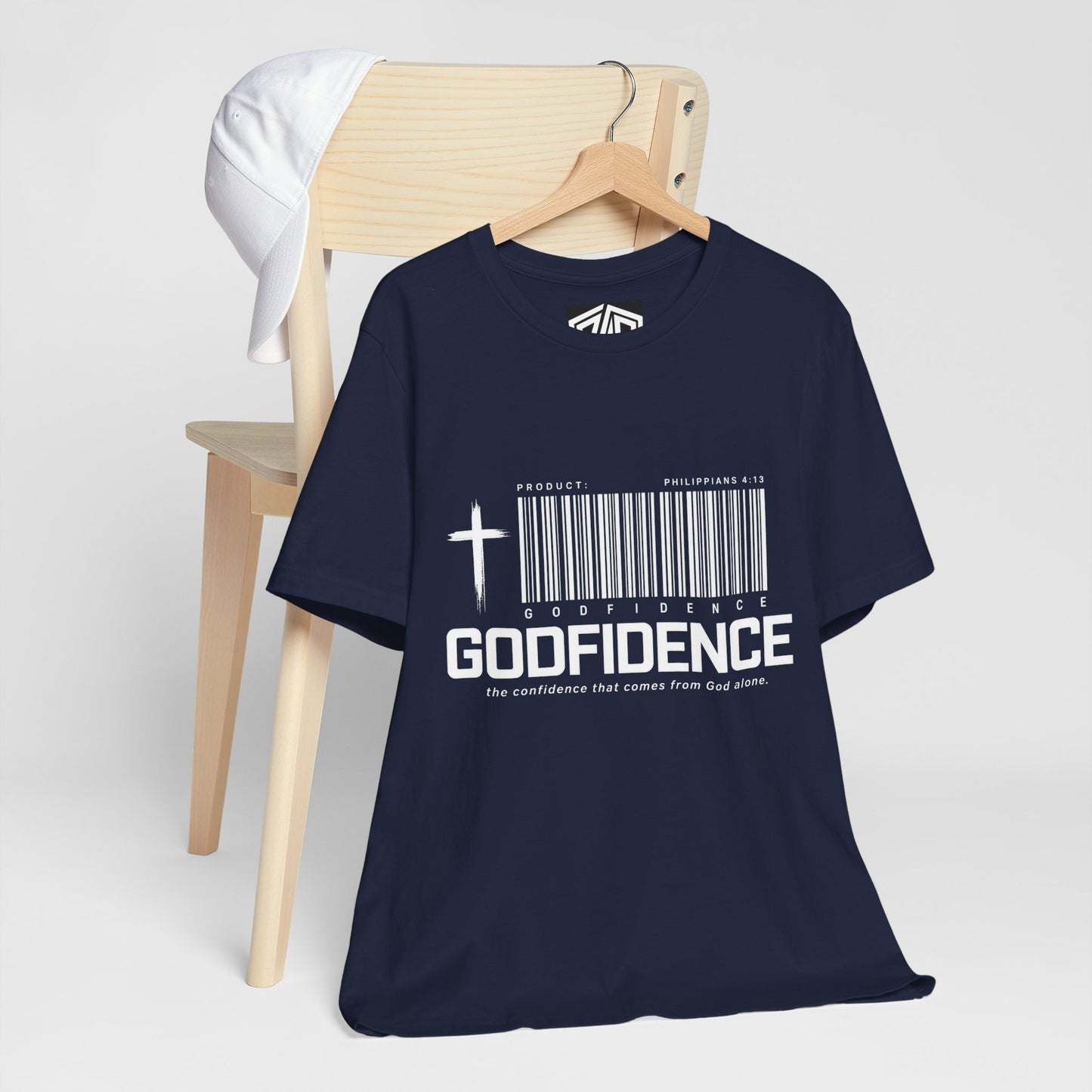 Godfidence T-Shirt — Christian Faith Tee with Cross & Barcode Design