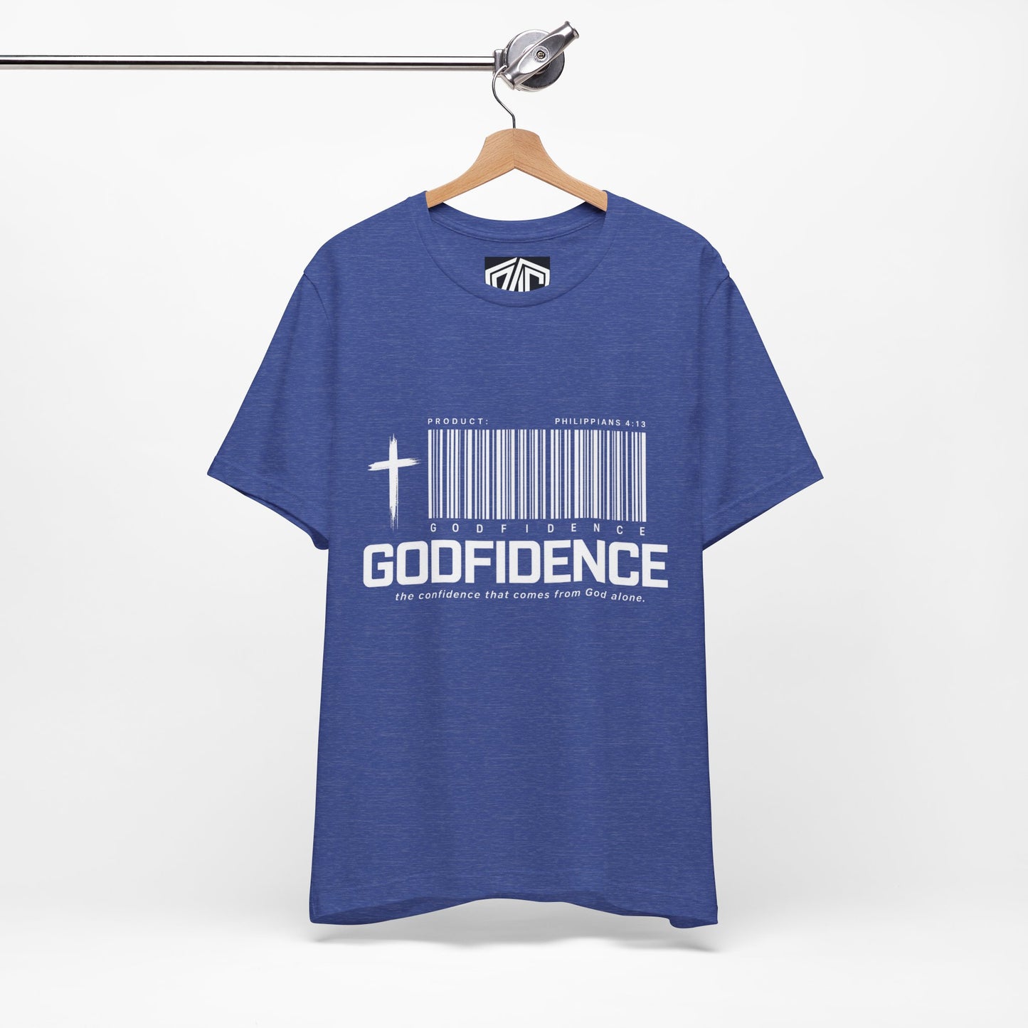 Godfidence T-Shirt — Christian Faith Tee with Cross & Barcode Design