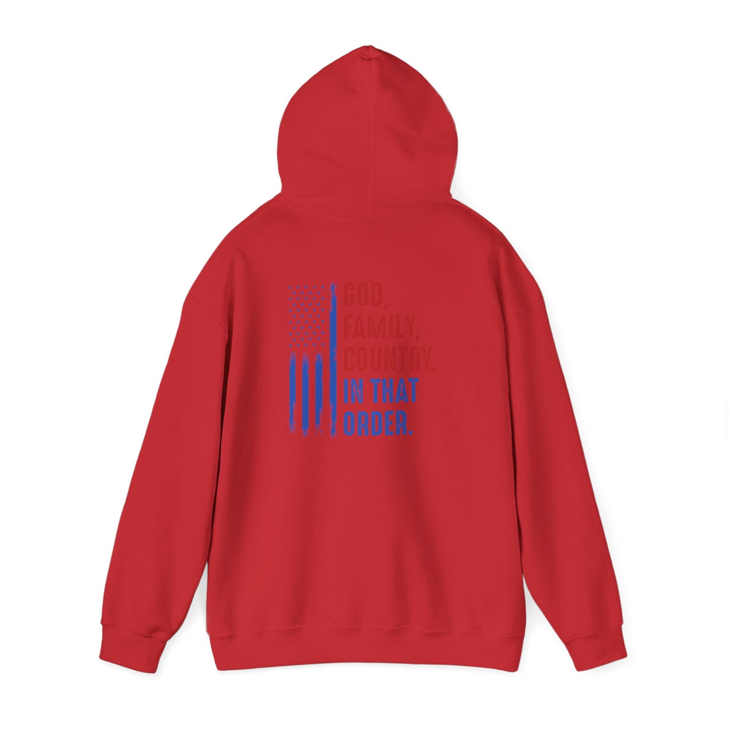 Patriotic "God, Family, Country" Hoodie — American Flag Statement Sweatshirt
