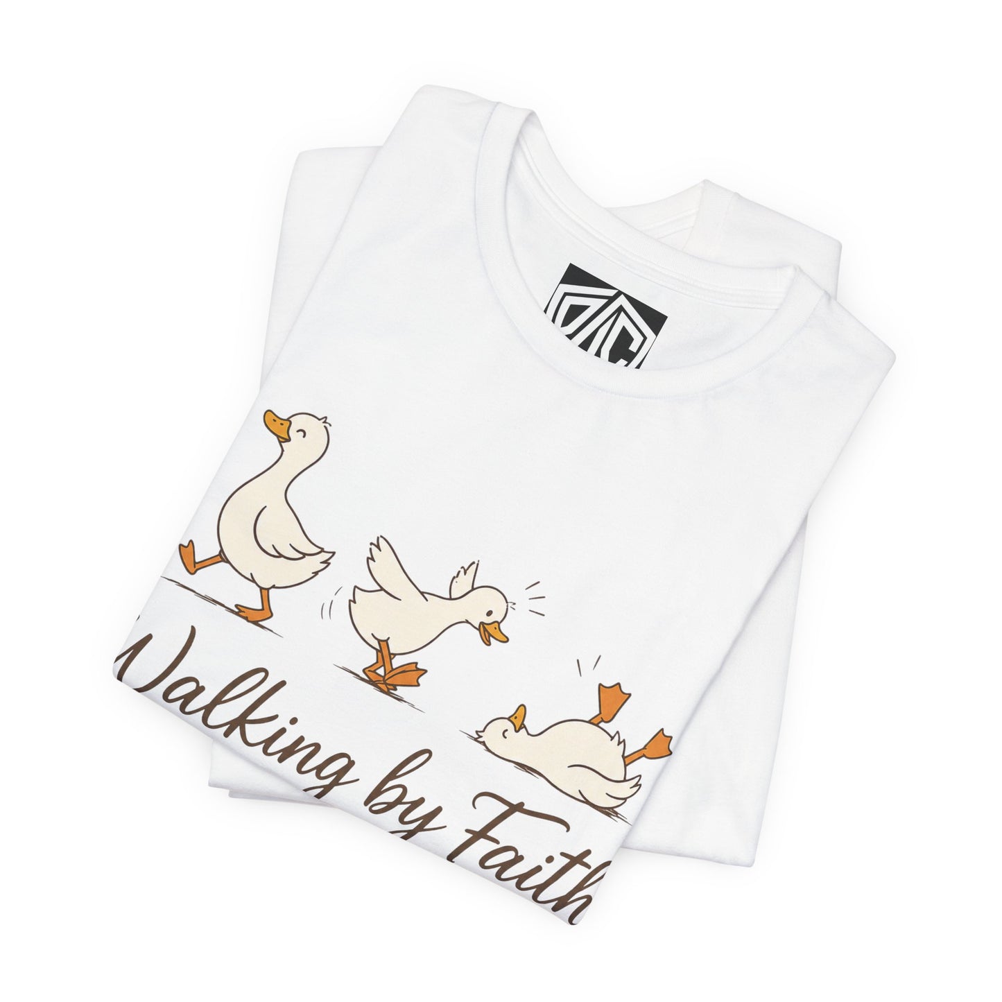 Walking By Faith T-Shirt — Cute Duck Illustration, “Walking by Faith, tripping constantly” Christian Tee