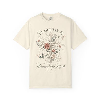 T‑Shirt — "Fearfully & Wonderfully Made" Floral Cross Graphic
