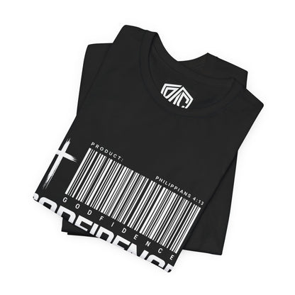 Godfidence T-Shirt — Christian Faith Tee with Cross & Barcode Design
