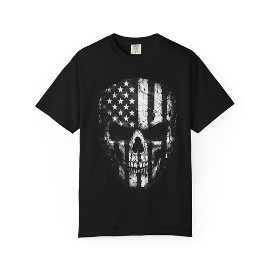 American Flag Skull T-Shirt — Distressed Patriotic Skull Tee