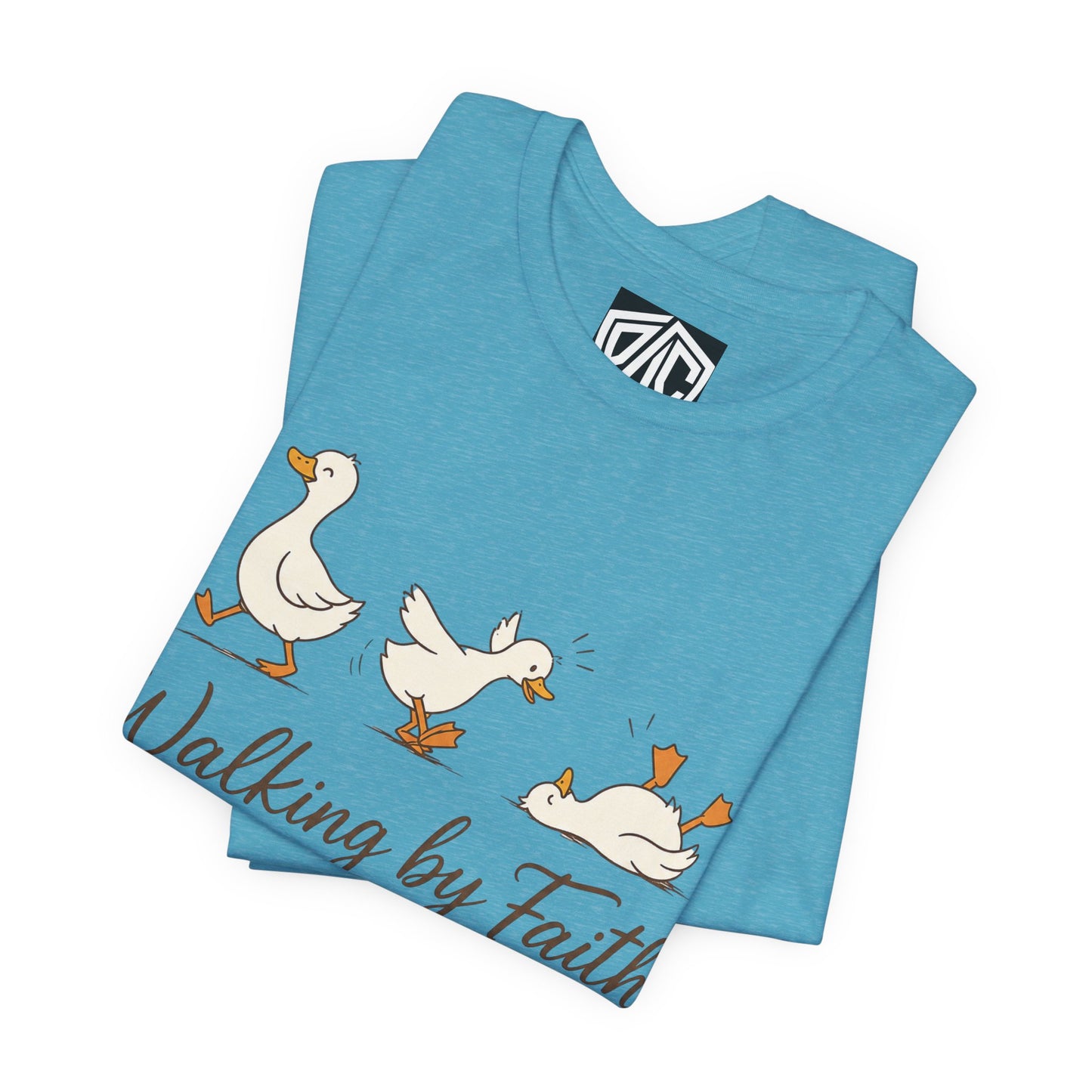 Walking By Faith T-Shirt — Cute Duck Illustration, “Walking by Faith, tripping constantly” Christian Tee