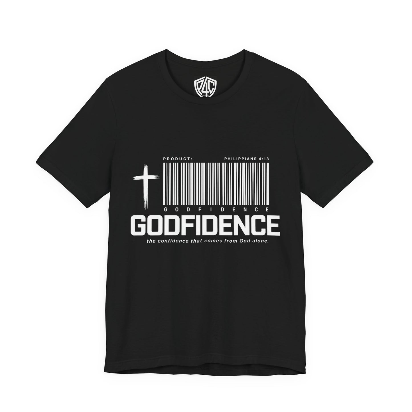 Godfidence T-Shirt — Christian Faith Tee with Cross & Barcode Design