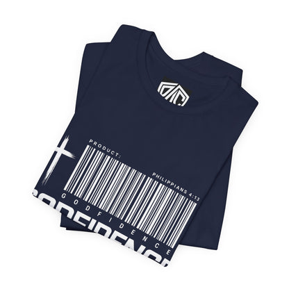 Godfidence T-Shirt — Christian Faith Tee with Cross & Barcode Design
