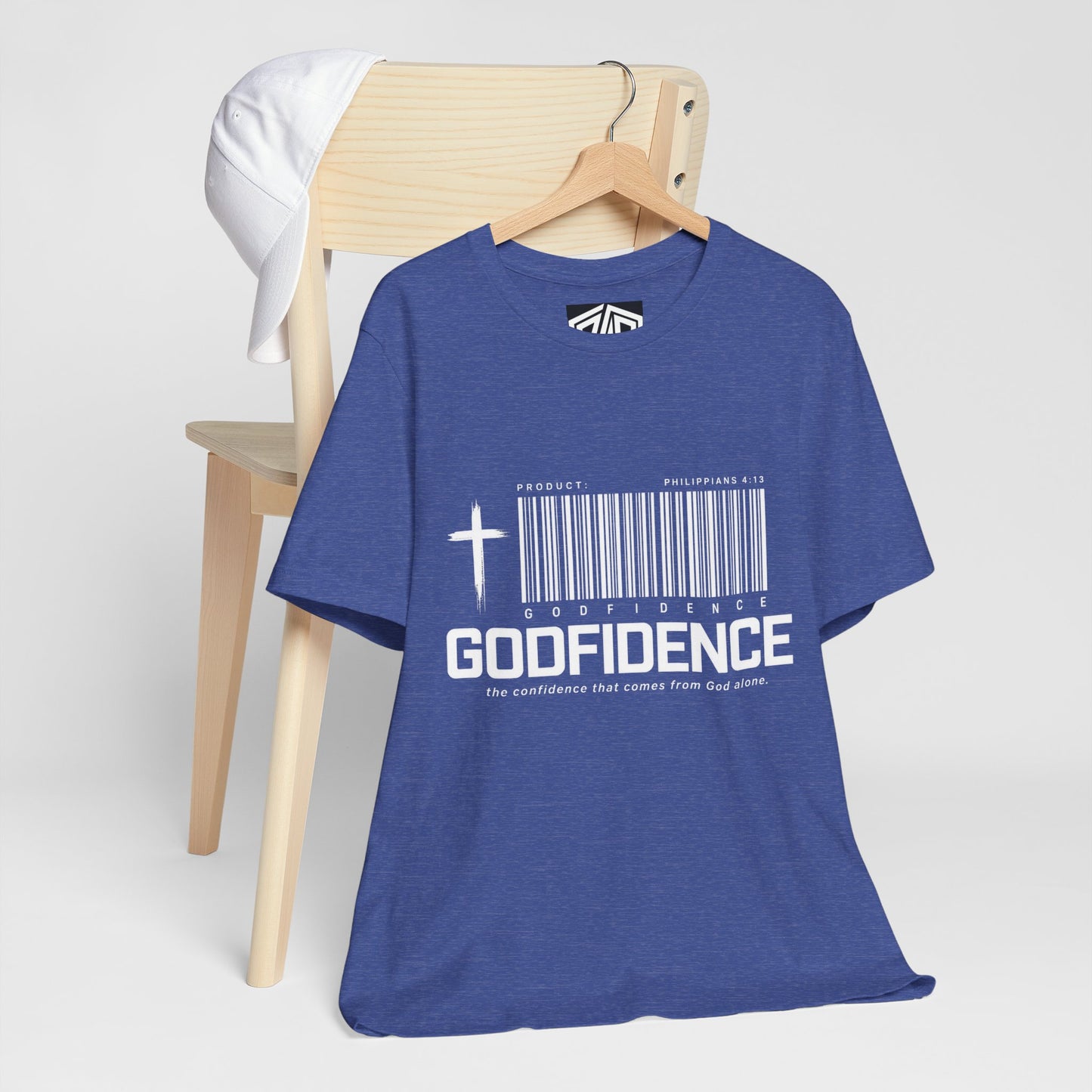 Godfidence T-Shirt — Christian Faith Tee with Cross & Barcode Design