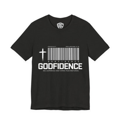 Godfidence T-Shirt — Christian Faith Tee with Cross & Barcode Design