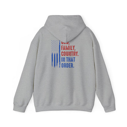 Patriotic "God, Family, Country" Hoodie — American Flag Statement Sweatshirt