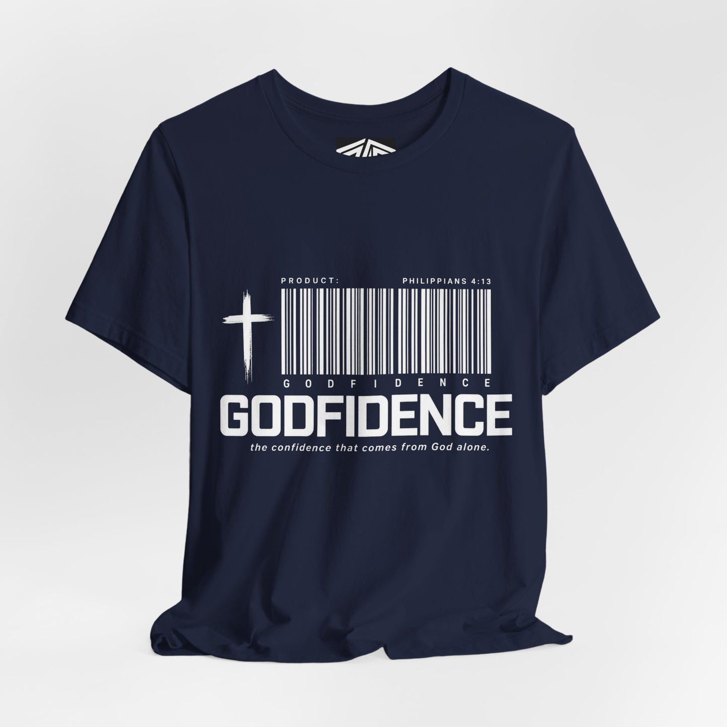 Godfidence T-Shirt — Christian Faith Tee with Cross & Barcode Design