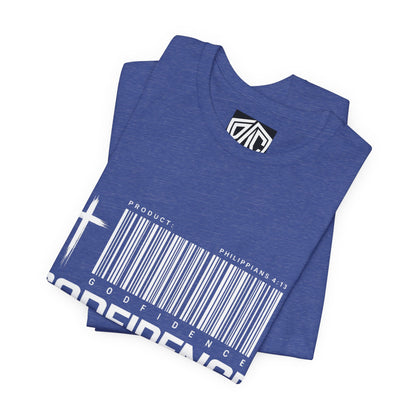 Godfidence T-Shirt — Christian Faith Tee with Cross & Barcode Design