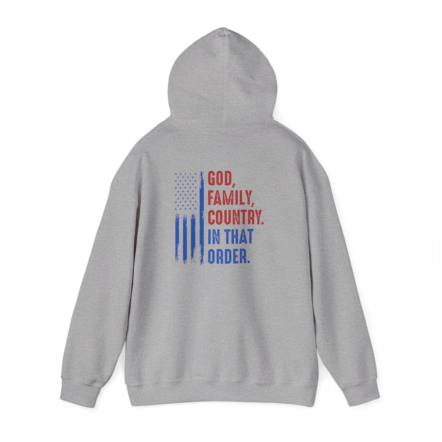 Patriotic "God, Family, Country" Hoodie — American Flag Statement Sweatshirt