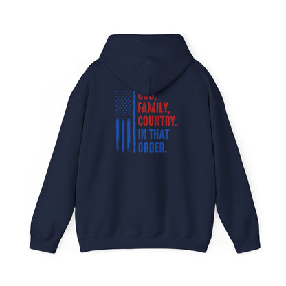 Patriotic "God, Family, Country" Hoodie — American Flag Statement Sweatshirt