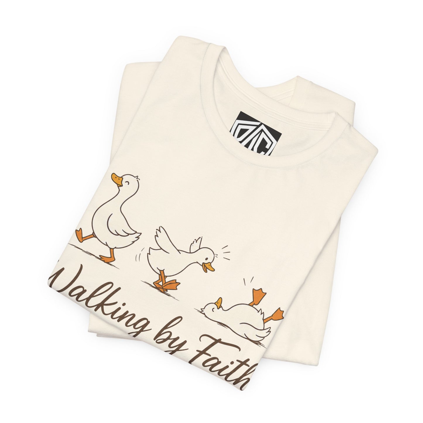Walking By Faith T-Shirt — Cute Duck Illustration, “Walking by Faith, tripping constantly” Christian Tee