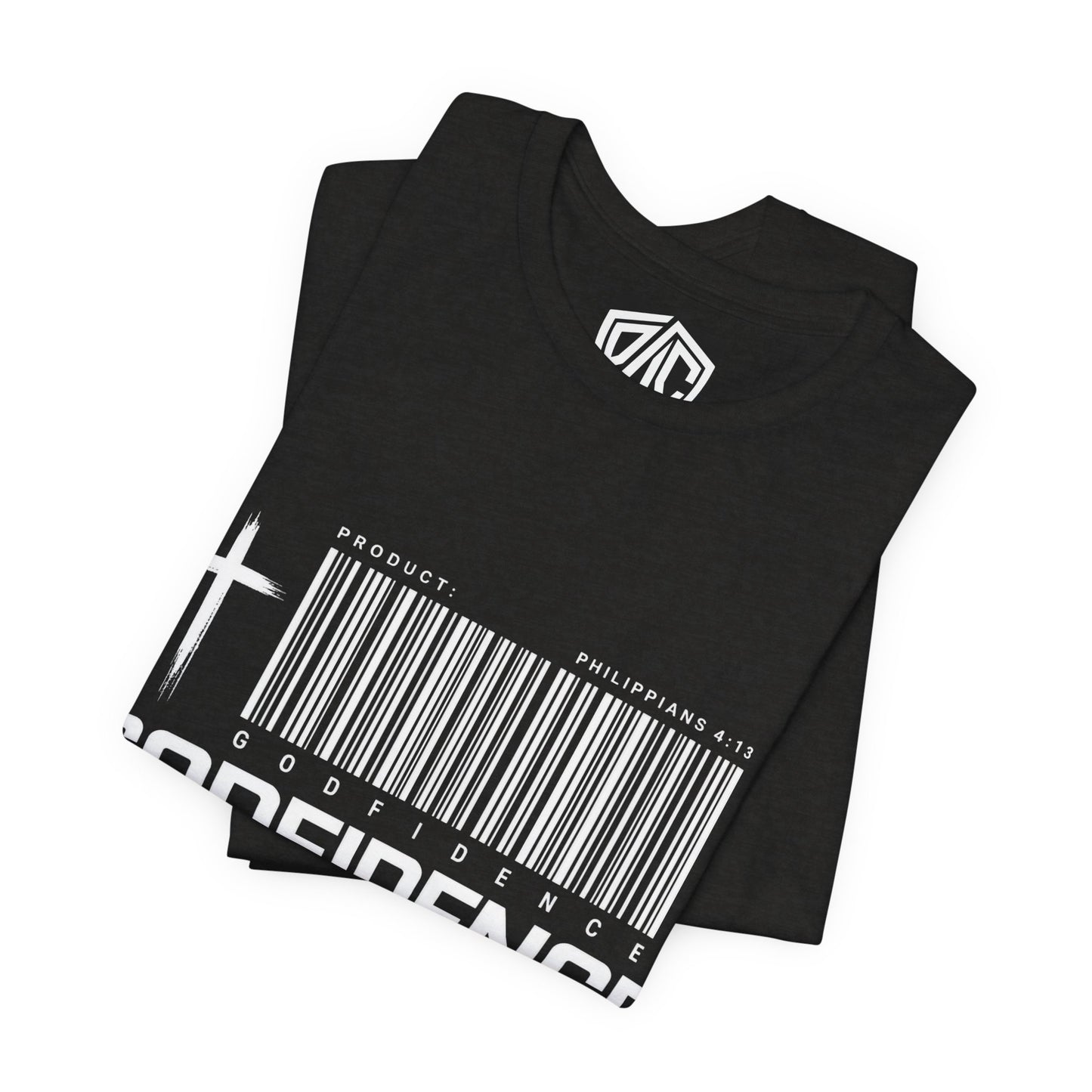 Godfidence T-Shirt — Christian Faith Tee with Cross & Barcode Design