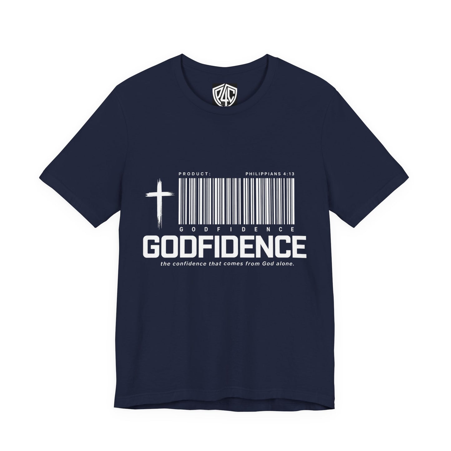 Godfidence T-Shirt — Christian Faith Tee with Cross & Barcode Design
