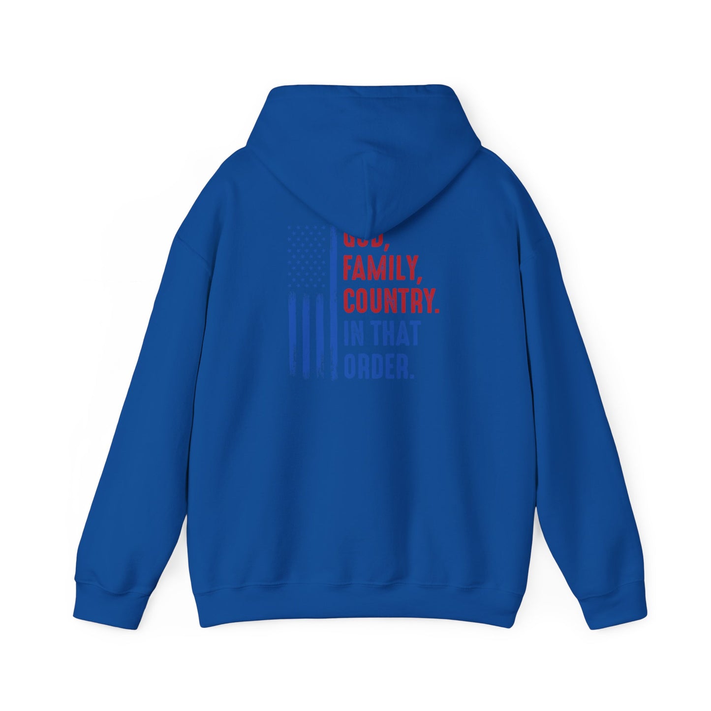 Patriotic "God, Family, Country" Hoodie — American Flag Statement Sweatshirt