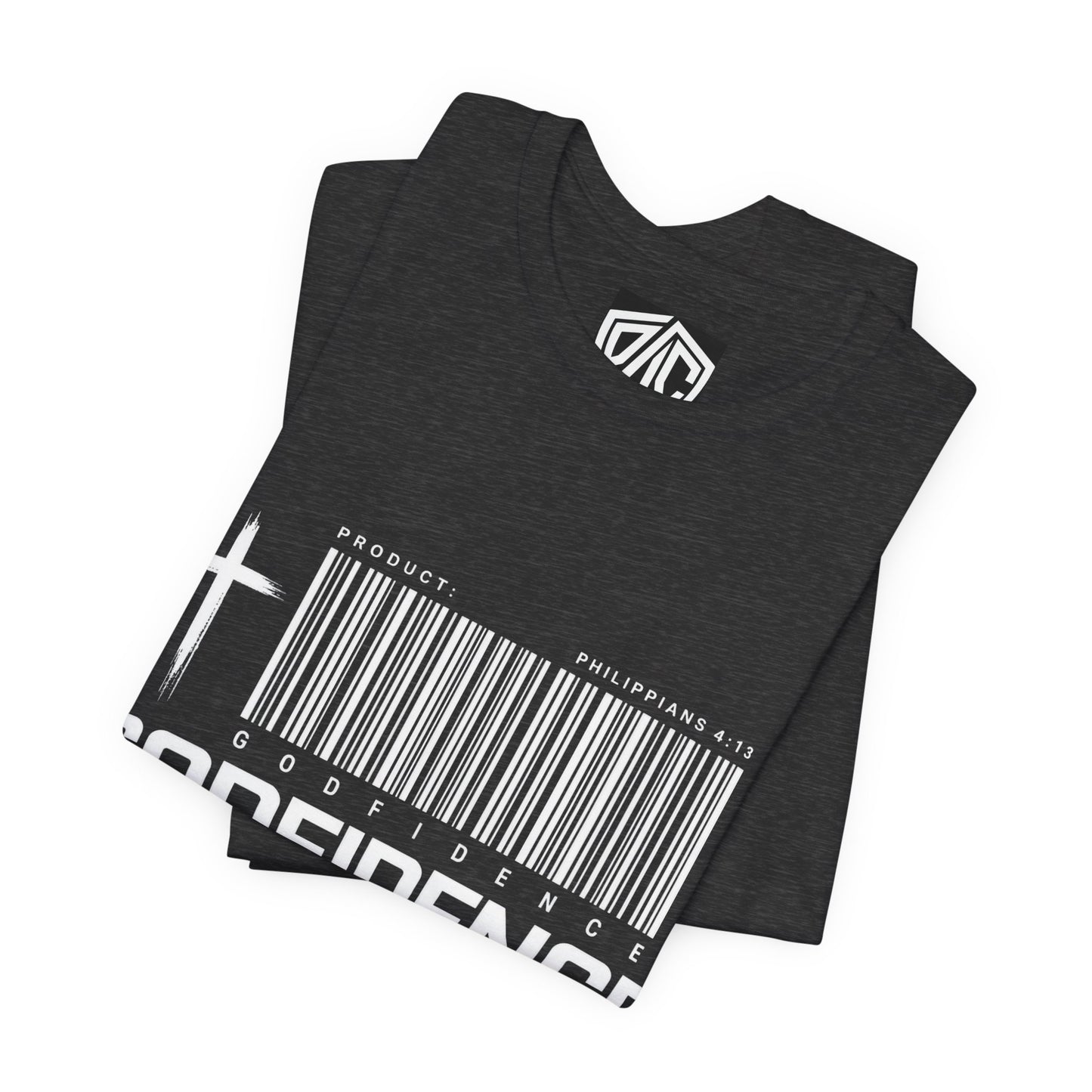 Godfidence T-Shirt — Christian Faith Tee with Cross & Barcode Design