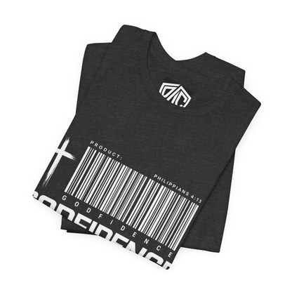 Godfidence T-Shirt — Christian Faith Tee with Cross & Barcode Design