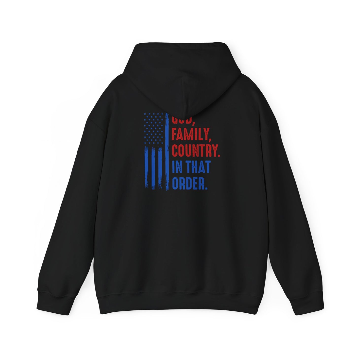 Patriotic "God, Family, Country" Hoodie — American Flag Statement Sweatshirt